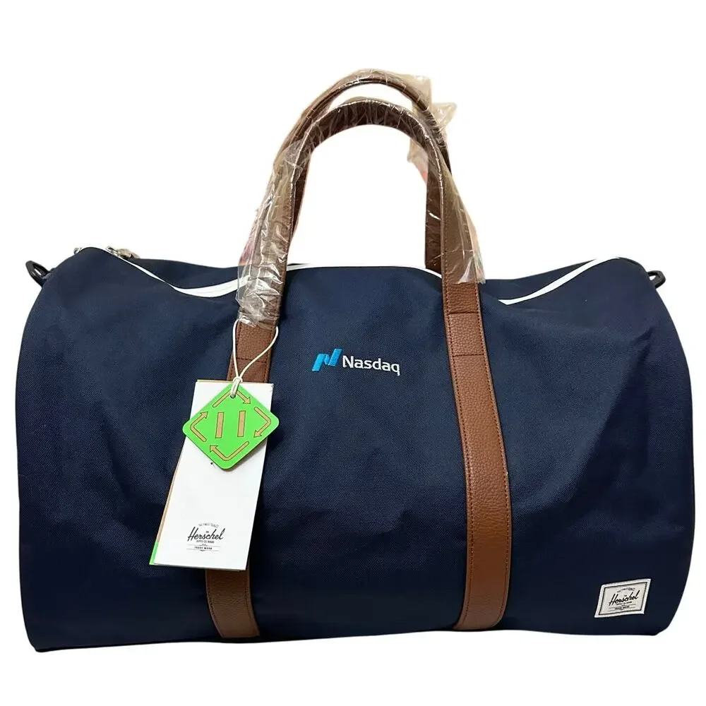 Herschel Supply Company Navy Duffel Bag with Brown Leather Straps